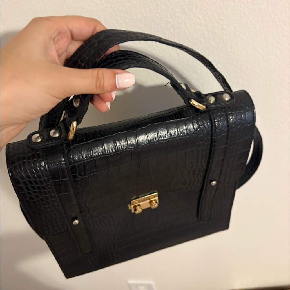 ASOS Black Croc-Embossed Structured Bag - Picture 3 of 9